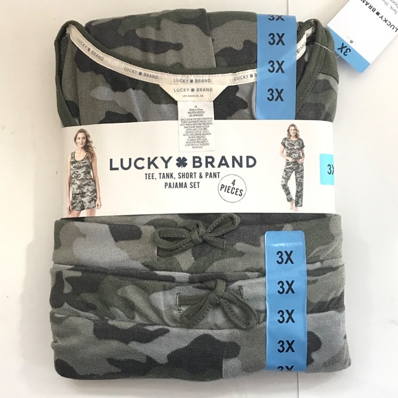 LUCKY BRAND Pajamas Loungewear 4 Piece Set Green Camo Women’s Plus Size 3X - Picture 4 of 15